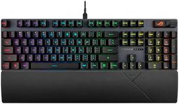 ASUS ROG Strix Scope II Gaming Keyboard, pre-lubed ROG RX Red Linear Optical switches, Sound-dampening Foam, PBT doubleshot keycaps, Streaming hotkeys, Multi-Function Controls, Wrist Rest