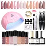 Modelones Gel Nail Polish Kit With 48w UV Led Nail Lamp Starter Kit, 22 Pcs Nude Pink Soak Off Nail Gel Polish Set No Wipe Base & Top Coat Bond Primer Diy Home Nail Curing