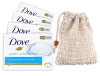 Dove Gentle Exfoliating Moisturising Soap x 4 bars with 1 x Exfoliating Soap Saver Pouch bundle by Wundle (Gentle Exfoliating)