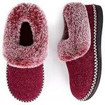 EverFoams Women's Fluffy Memory Foam Slippers with Cozy Fuzzy Faux Fur Collar and Indoor Outdoor Sole (Burgundy, Size 7 M US)