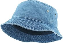 KBETHOS® 100% Cotton Washed Bucket Hat, 1. Medium Denim, Small-Medium