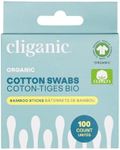 Cliganic Organic Bamboo Cotton Swabs, 100 Count