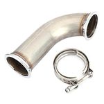 KIMISS V-Band Flange,Stainless Steel Universal 3inch 90° V-Band with Clamp Pipe Short Leg Stainless Steel Downpipe