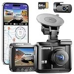 AZDOME WiFi 4K Dash Cam Front and Rear, 4K+1080P Dual Dash Camera for Car, Free 64GB Card, Motion Detection 24H Parking Mode Dashboard Camera Built-in GPS WDR Night Vision, GS63H Pro