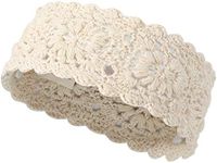 ZLYC Women Headband Handmade Crochet Knit Boho Flower Hair Bands (Crochet White)