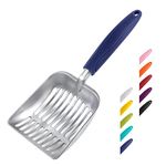 WePet Small Cat Litter Scoop, Aluminum Alloy Sifter, Kitty Metal Scooper, Deep Shovel, Long Handle, Poop Sifting, Kitten Pooper Lifter, Durable, Heavy Duty, Flat Aluminum with Blue Handle