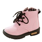 Gaorui Baby Toddler Girls Kids Boys Ankle Biker Boots Warm Fur Lined Boots Candy Color Patent Leather Children Wellies Casual Shoes Pink