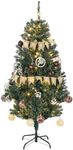 HOMCOM 5ft Pre Lit Artificial Christmas Tree Holiday Décor with 100 Warm White LED Lights and 472 Tips, Banner, Ball, Tag, Tree Decoration, Auto Open