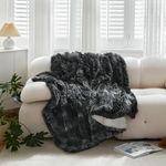 Wajade Fluffy Sherpa Fleece Blanket Black Faux Fur Bed Throw Super Soft Warm Large Blanket for Bed Sofa Car, 160x200CM