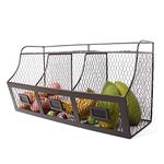 VERGOODR Large Rustic Wall Mounted Brown Metal Wire Hanging Fruit Basket,Storage Organizer for kitchen,barthroom,livingroom, Wash room,office and shop with three Chalkboards (Dark Brown)