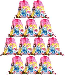 Qemsele Borse per bambini Borse Sacca 12 Pcs, Zaino con Coulisse Sacchettini del per Bambini e Adulti Festa di Compleanno Bambini bomboniare Borsa Sacchetto Festa (Princess1, W10 "* H12")