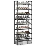 AcornFort® S-536 8 Tiers BLACK Adjustable Shoe Storage Shoe Rack Organiser Shelf Hold Stand for 24 Pairs Shoe Sturdy Design, Space Saving, Easy Assemble