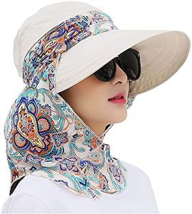LassZone UPF 50 Packable Wide Brim Floppy Sun Hats for Women Ladies UV Protection Summer Beach Hats with Detachable Neck Cover and Zip Top Shield Beige
