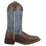 Laredo Womens Ilsa Tooled-Inlay Embroidered Square Toe Casual Boots Mid Calf Low Heel 1-2" - Brown, Tan/Blue, 8