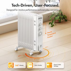 VonHaus 11-Fin Oil Radiator Heater, 2500W – Portable Electric