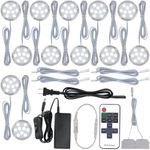 Meigour Display Cases Light Fixtures, Small Round Under Cabinet LED Puck Lighting, 120 Volt Hard Wiring & Wall Plug-in, Remote Dimmable, 12 Ways Octopus Parallel Wiring, 12 Lights Cool White