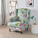 Highdi 2 Piece Stretch Wingback Chair Covers Wing Chair Slipcover Armchairs Covers Classic Printed Sofa Slipcover Spandex Furniture Protector for Living Room Bedroom Hotel (Green Spring)