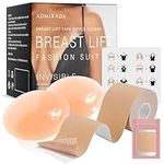 Boob Tape Boobtape with Nipple Covers: Boobytape for Breast Lift, Breast Lift Tape with with 2 Pcs Standard Size Sticky Adhesive Silicone Reusable Nipple Covers Beige, Beige, One Size