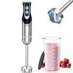 FRESKO Stainless Steel Hand Blender, 1200W Electric Stick Blender with 12 Speed and Turbo Mode, Heavy Duty Copper Motor Immersion Blender,700ml Beaker for Baby Food, Smoothies, Soup, BPA-Free
