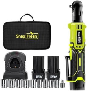 SnapFresh 12V Cordless Ratchet Wrench, 55 ft-lbs Torque, 2×2.0Ah Batteries with Fast Charger, 3/8" Drive Battery Powered Electric Sub-Compact Power Ratchet, Variable Speed, 9 Sockets & 1/4" Adapter