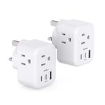 2-Pack US/CA to UK Ireland Travel Plug Adapter, Addtam Type G Power Outlet Adapter with 3 AC Outlets 3 USB(2 USB C), Travel Essentials for USA to Dubai Scotland British London England Hong Kong Irish