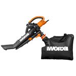 WORX 3000 W Electric Leaf Blower & Leaf Vacuum Cleaner with Mulcher / Leaf Vacuum 3-in-1 Device WG505E Including 45L Collection Bag, 335 km/h, 600 m³/h (Does Not Use Batteries)