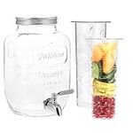 Navaris Beverage Dispenser with Spigot - 1 Gallon (4 L) Glass Drink Jar with Fruit Infuser and Ice Insert - for Cold Drinks, Water, Parties