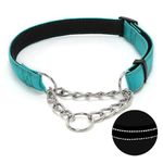 Martingale Dog Collar with Stainless Steel Chain, Adjustable Soft Padded Nylon Reflective Collar, No Pull Heavy Duty Chain Walking Training Colllars for Large, Medium, Small Dogs(Green, 13.0" - 23.6")