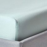 HOMESCAPES Organic Cotton Blue Fitted Sheet (12”) Super King Size 400TC 600 Thread Count Equivalent Bed Sheet with Fully Elasticated Skirt