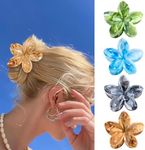 Flower Hair Clips, 4PCS Hawaiian Plumeria Flower Hair Claw, Artistic Multi-color Smudge Pattern Barrettes Hair Clips, Beach Tropical Hair Accessories for Women and Girls - Color B