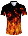 Cozople Men's Funny Shirt 3D Print Halloween Flame Shirts Novelty Funky Short Sleeve Casual Button Down Shirts for Party