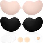 Awant Strapless Sticky Bra Invisible Push up Sticky Boobs Stick on Bras Adhesive Bra Backless Bra for Backless Dress for Women with Nipple Covers 2 Pairs (Cup Band A,Beige and Black)