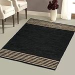 GRUHUM Jute Area Rugs 3x5 feet - Natural Fibre Black Rectangular Leather Handwoven Boho Farmhouse Soft Braided Rustic Vintage EcoFriendly Rug Indoor Outdoor Livingroom Kitchen Enterways (3x5ft)