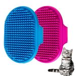 Pet Bath Brush for Dogs Cats,YMCCOOL Pet Grooming Shampoo Brush 2pcs Soothing Massage Rubber Comb with Adjustable Ring Handle for Long Short Haired Dogs and Cats (Blue +Rose)