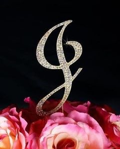 Unik Occasions Sparkling Collection Crystal Rhinestone Monogram Cake Topper - Letter J, Small, Gold