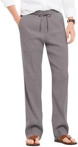 COOFANDY Men's Casual Yoga Pants Elastic Lightweight Linen Pants Stretchy Waistband Summer Pants Gray