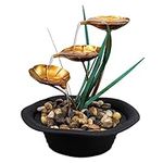 Indoor Tabletop Fountain Water Feature LED Lights Polyresin Statues Home Decoration (Lotus Fountain)