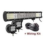 SKYWORLD Quad Row 20 inch 510W LED Light Bar IP67 Waterproof Off Road Led Bar Flood Spot Combo Beam for Truck ATV 4x4 + 2 x 18W 4 inch Flood LED Pods Work Light With Wiring Harness Kit