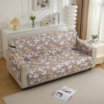 HOKIPO Polyester 3 Seater Quilted Sofa Cover with Pockets, Pastel Brown Sandwort Flower (IN-813-D1)