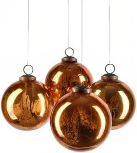 Serene Spaces Living Set of 4 Antique Copper Mercury Glass Balls, Ornaments for Holiday Décor, Measures 4" Diameter