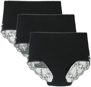 LIQQY Women's 3 or 4 Pack Comfort Cotton Lace Coverage Full Rise Briefs Underwear (Large, Black)
