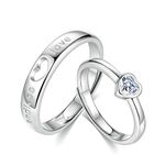 Beydodo Promise Rings for Couples Set, 925 Sterling Silver Rings Engagement Ring Adjustable Matching Heart Ring with Cubic Zirconia