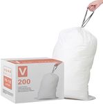 Simplelisa Code V Trash Bags Compatible with Simplehuman Code V Custom Fit Drawstring Trash Bags | 200 Count (Pack of 1) | 1.2 Mil | Heavy Duty White Garbage Liners 4.2-4.8 Gallon / 16-18 Liter