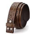 LEACOOLKEY Western Belt Strap for Men without Buckle 1.5" Wide Floral Engraved Embossed Leather Belt Strap,Brown,Fit Size 46"-50"