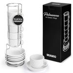 MIAMIO - 6 x 75 ml Stoneware Espresso Mug, Cup Set Modern with Stand and Saucers - Palmanova Collection (White)