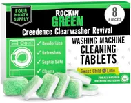 Rockin' Green Washing Machine Cleaning Tablets (8 Pieces) - Deodorazing Washer Machine Cleaner Tablets for a 4 Month Supply - Easy to Use Washer Cleaner Tablets to Remove Residue for All Washers