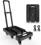 SOLEJAZZ Folding Hand Truck Portable Dolly for Moving, 500LB Luggage Cart Dolly with 6 Wheels & 2 Bungee Cords for Travel, Moving, Shopping Use, Black