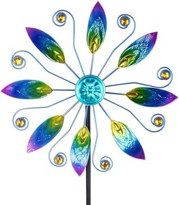 VEWOSTAR Metal Wind Spinners Outdoor 10” Dia Wind Spinners for Yard and Garden Kinetic Windmill Waterproof Wind Sculptures & Spinners for Patio Lawn Decor(37.8” H)