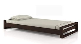 Unique Woodcraft Sheesham Wood Low Height Queen Size Bed Without Storage Wooden Platform Palang Single Bed for Bedroom Living Room (Walnut Finish)