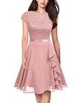 MISSMAY Women's Vintage Lace Contrast Chiffon Ruffle Classy Formal Prom Dress, Pink, XX-Large